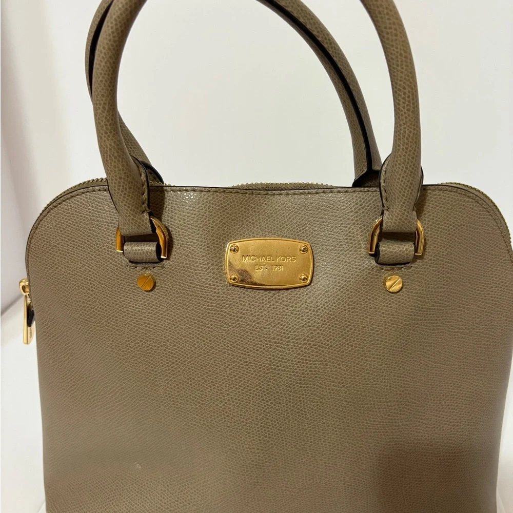 Michael Kors Taupe Satchel with Gold Accents